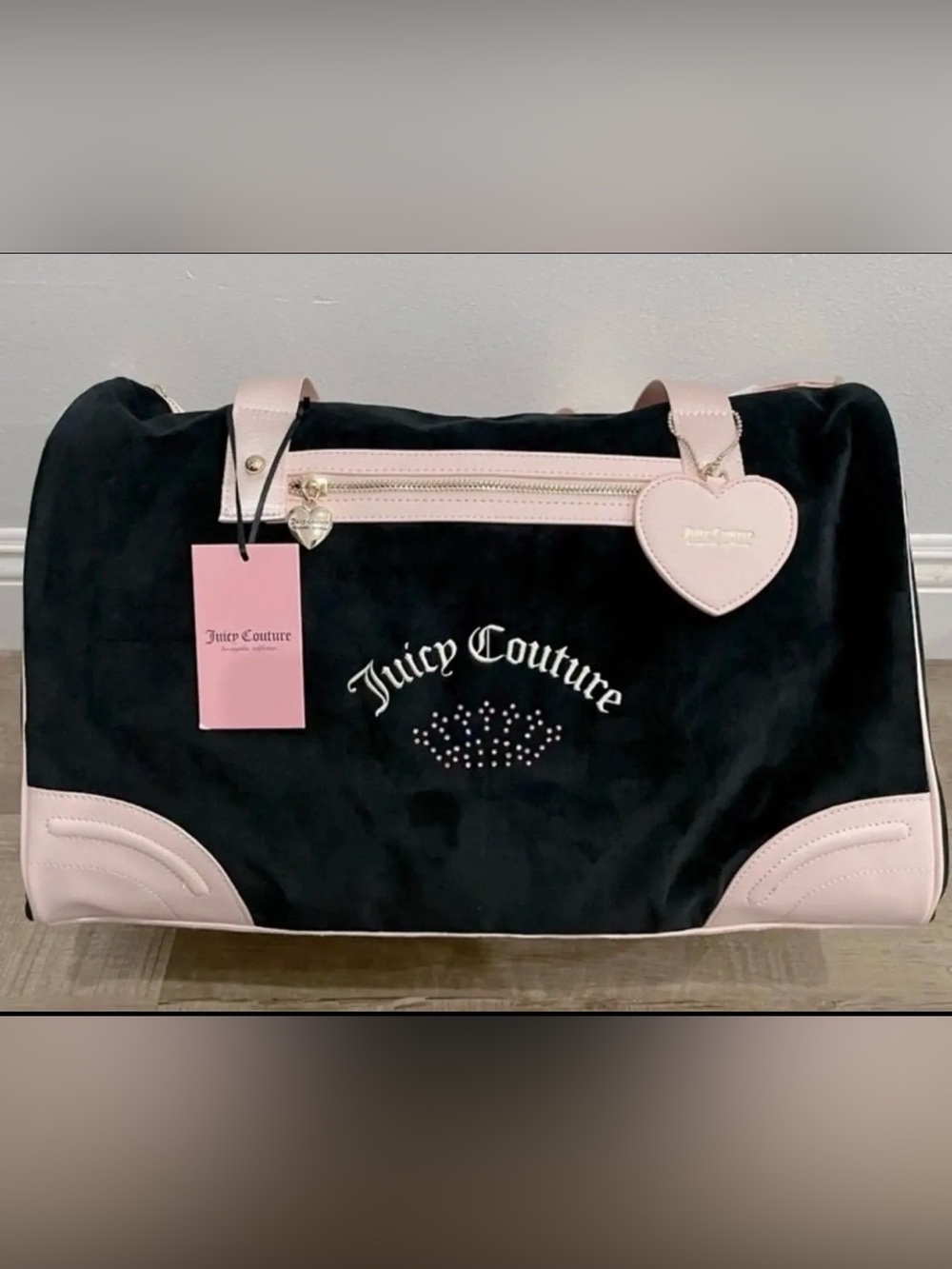 Juicy Couture Black and Pink Velvet Travel Duffle (New, but no tags)